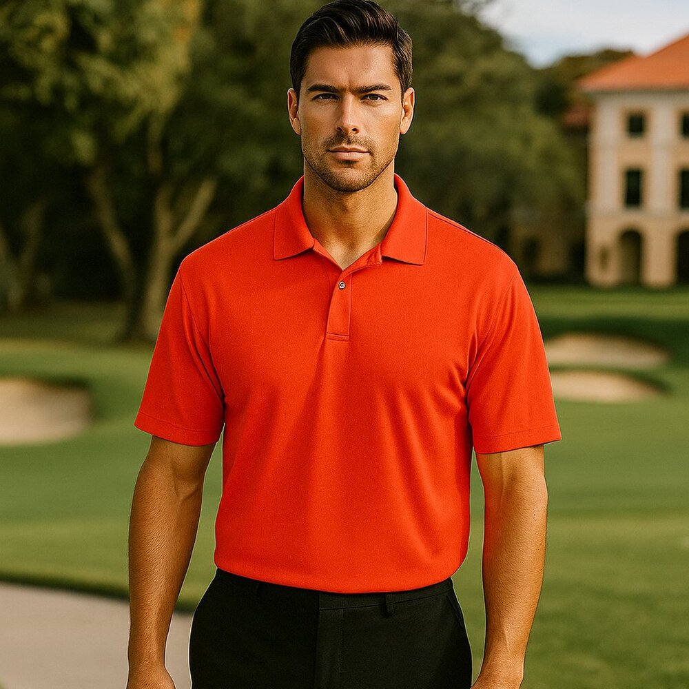 LINKS EDITION Orange Polo Golf Polyester Shirt XL